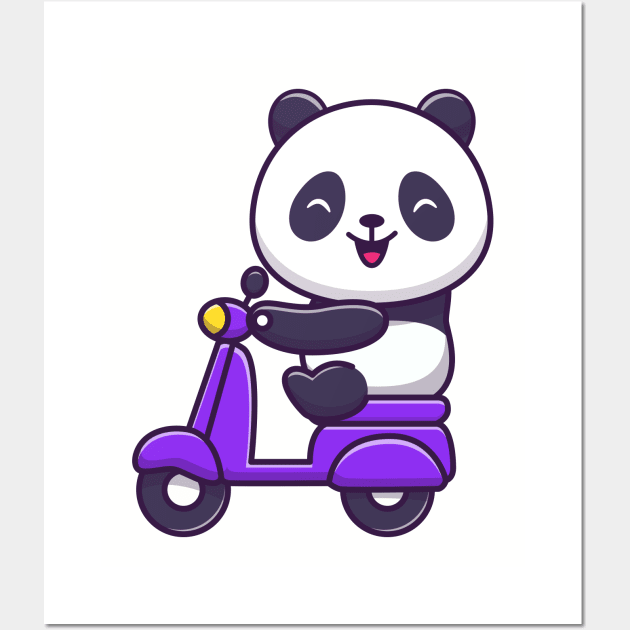 Cute Panda Riding Scooter Cartoon Wall Art by Catalyst Labs